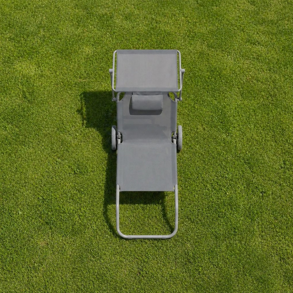 Leżak plażowy Solmare z daszkiem i kołami - składany leżak ogrodowy, ciemnoszary