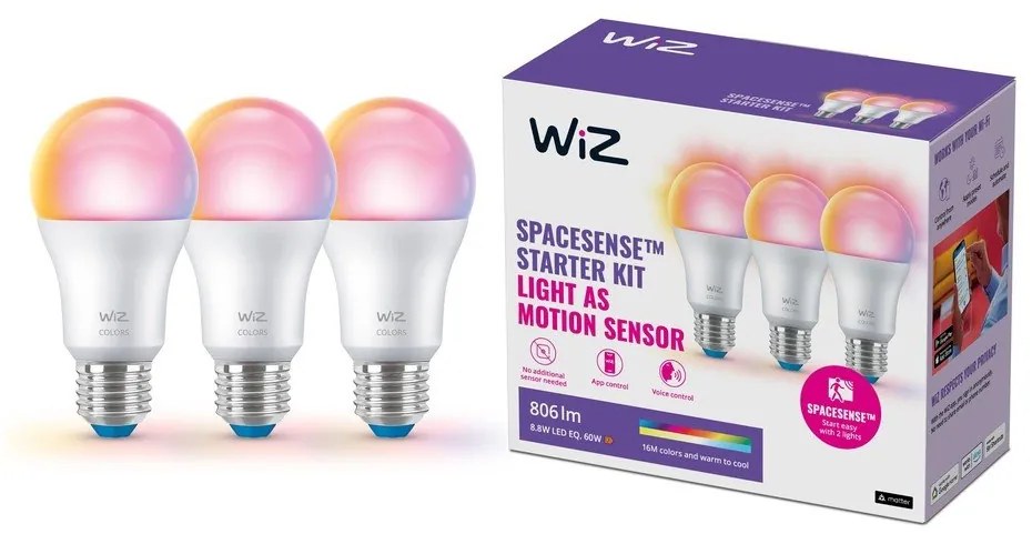 Inteligentne żarówki LED z gwintem E27 zestaw 3 szt., 9 W – WiZ