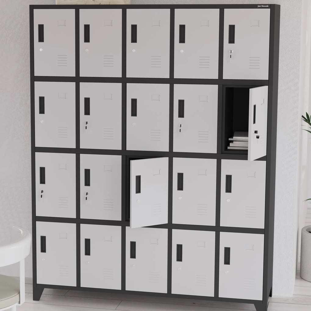 Szafa skrytkowa socjalna BHP antracytowo-biała: ROBERT, 1360 x 1720 x 450 mm