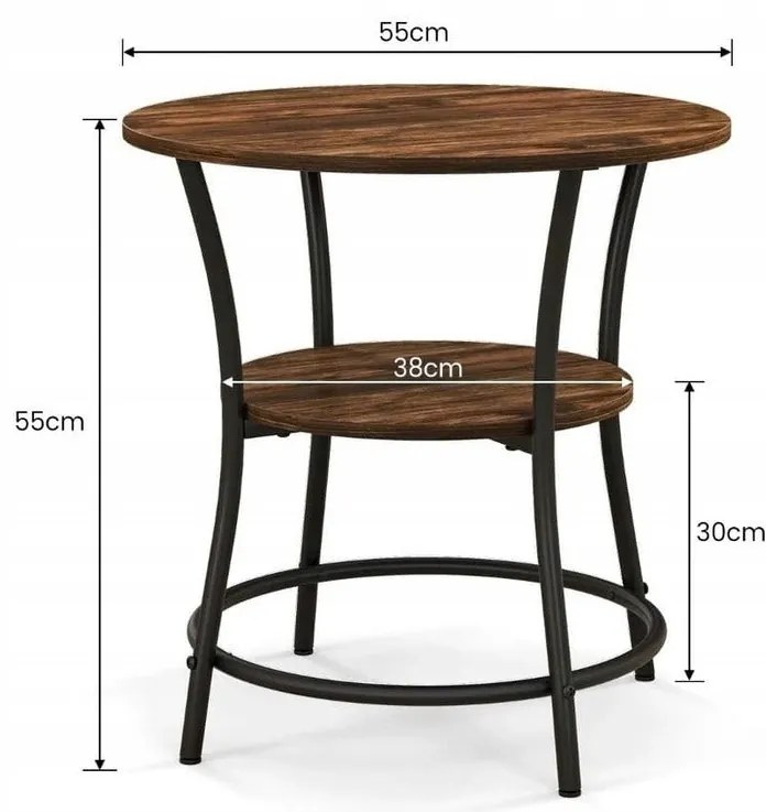 Okrągły stolik kawowy do salonu z półką, brązowy loft 55 cm