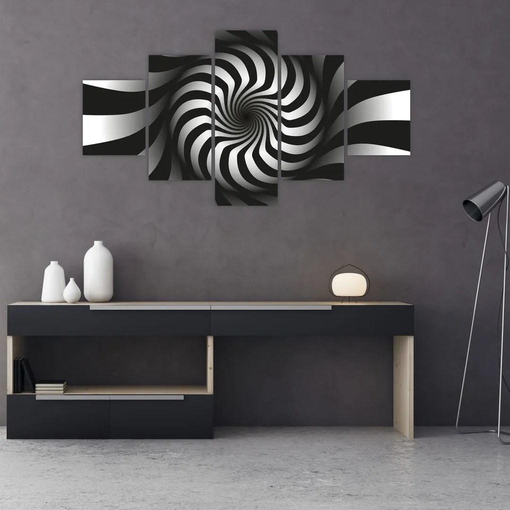 Abstrakcyjny obraz czarno - białej spirali (125x70 cm)