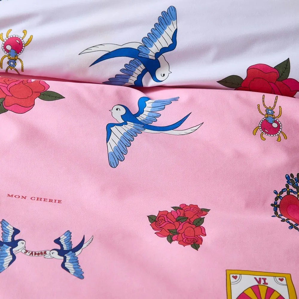 Biało-różowa bawełniana pościel dwuosobowa 230x220 cm Mon Coeur – Their Nibs