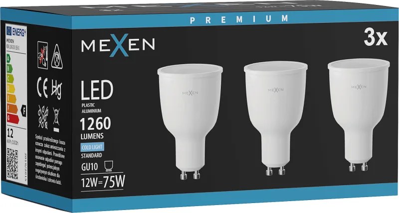 Mexen Nova 3x żarówka LED GU10, 12W, Zimna - 6500K, 1260 lm - L108-GU10-1265-01x03