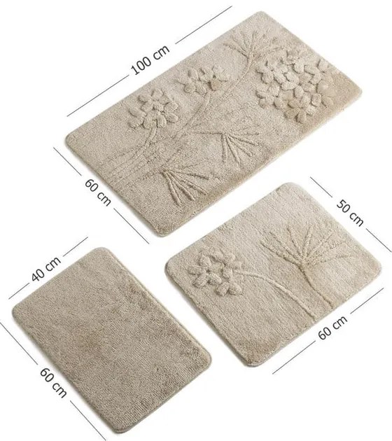 Zestaw 3 beżowych dywaników łazienkowych Flowers