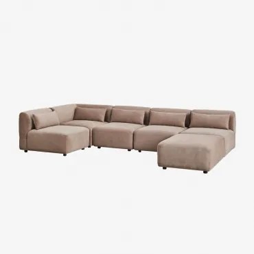 Sofa Modułowy Narożny 5-częściowy Z Pufą Fogler Sztruks Brąz Karmelowy - Sklum