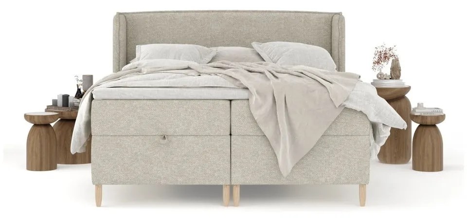 Jasnoszare łóżko boxspring ze schowkiem 200x200 cm Monpelli – Maison de Rêve