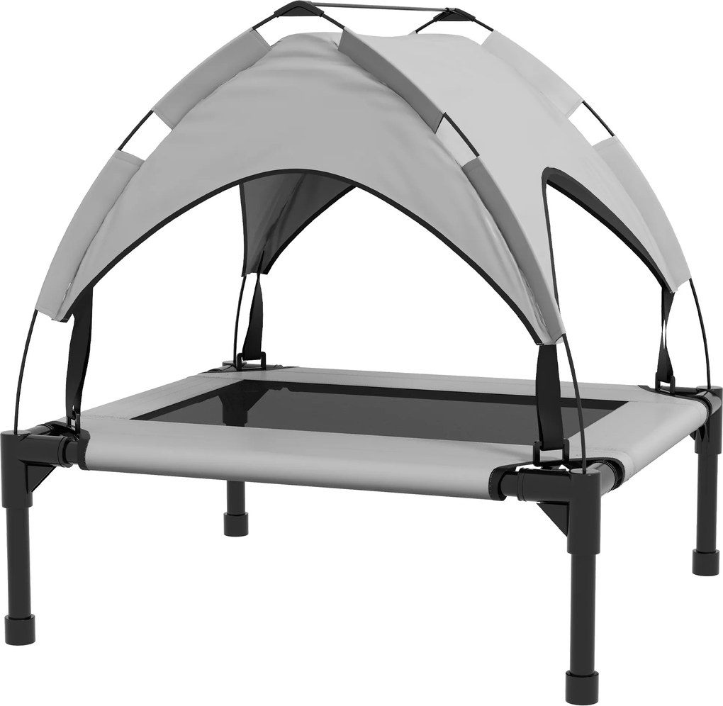 PawHut Legowisko dla Psa z Daszkiem, Przewiewne, Wodoodporne, do 20 kg, 76 x 61 x 69,5 cm, Jasnoszary