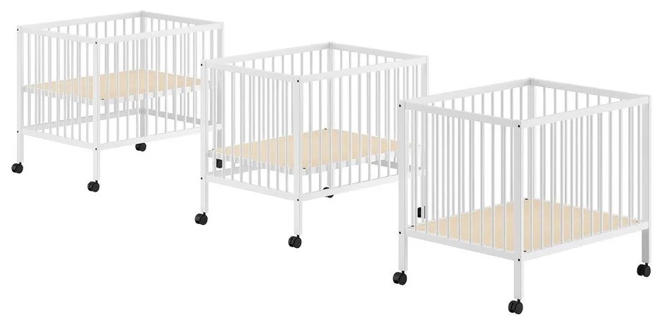 Biały kojec dla dzieci z litego drewna bukowego z regulowaną wysokością/na kółkach 95x75 cm Dino – Vipack