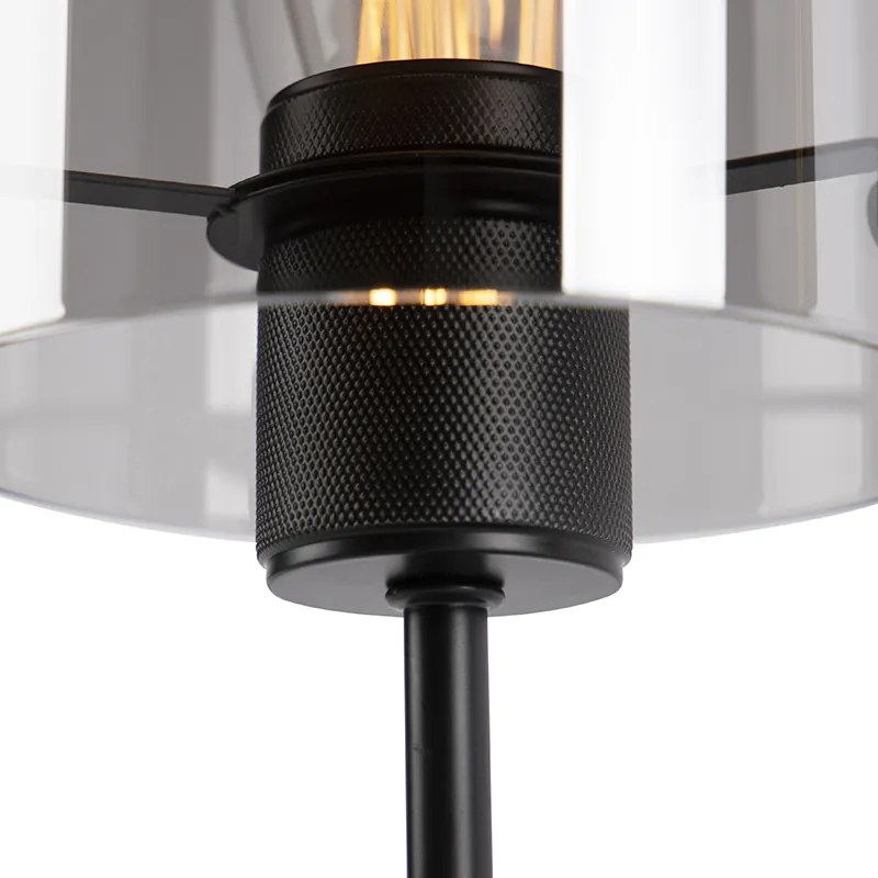 Designerska lampa stołowa czarna z przydymionym szkłem na stojaku - DomeDesignerski Oswietlenie wewnetrzne