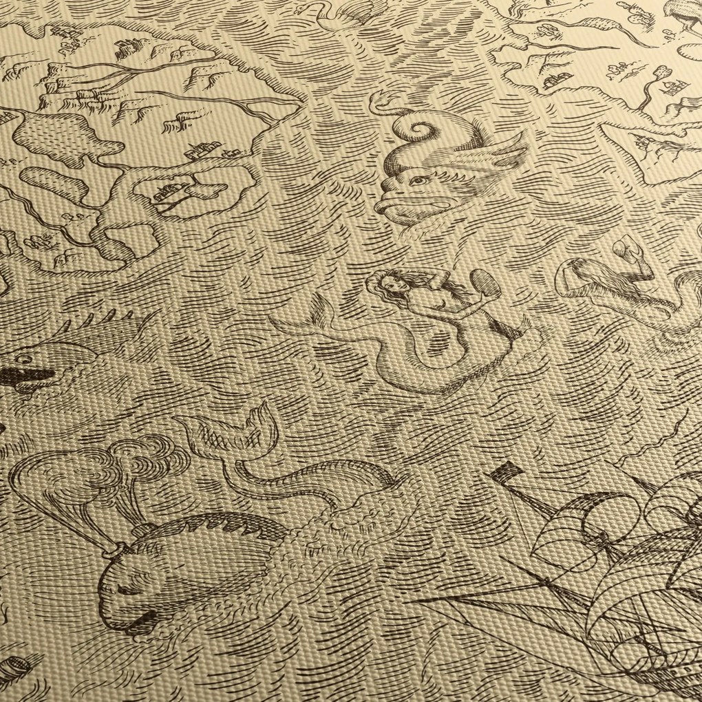Obraz - Zabytkowa mapa, ilustracje (170x50 cm)