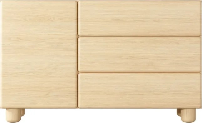 COMO komoda 130 cm 3 szuflady jasne drewno – nowoczesna komoda MDF, push-to-open, pełen wysuw, drewniane nogi, minimalistyczny d