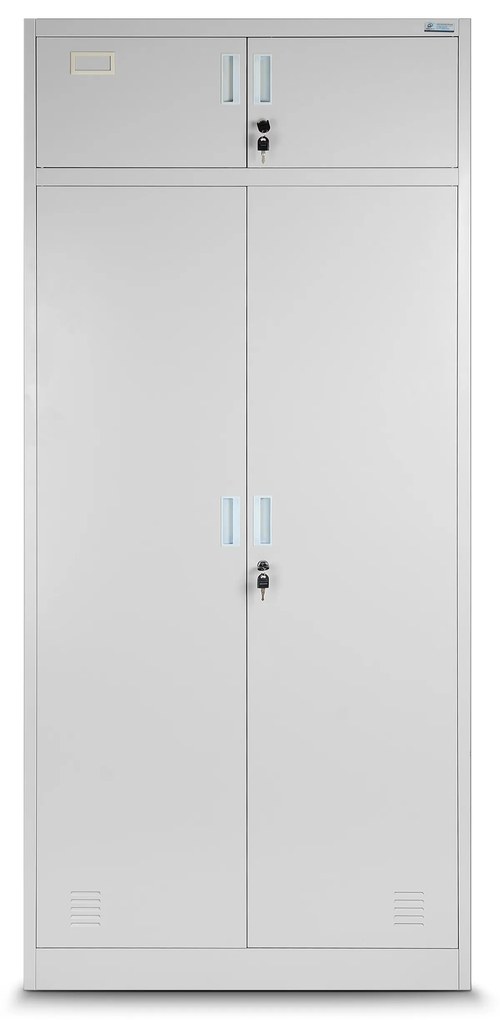 Wielokomorowa szafa socjalna z miejscem na ubrania BORYS, 900 x 1850 x 500 mm, szara