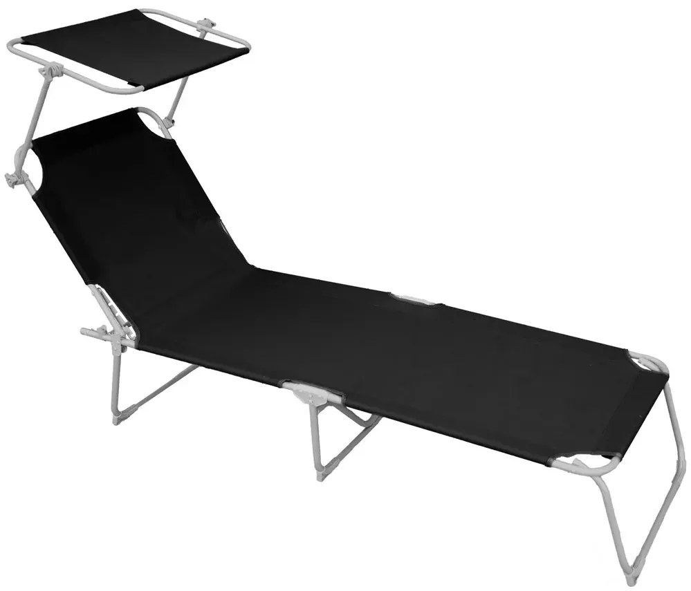Czarny składany leżak z daszkiem W0-C16