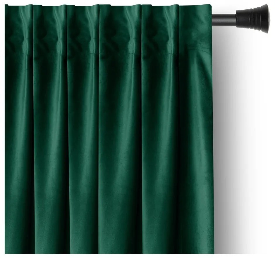 Ciemnozielona aksamitna zasłona częściowo zaciemniająca (dimout) 140x270 cm Pleat – Restilo