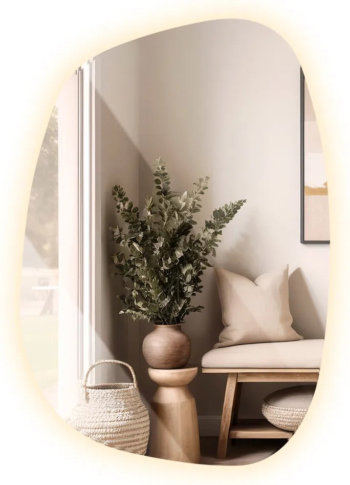 Lustro w kształcie plamy asymetryczne LED