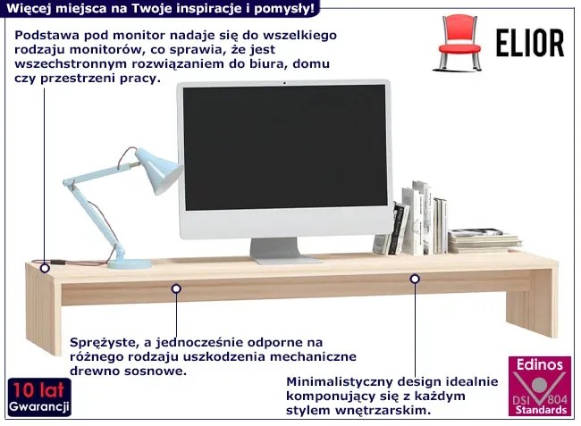 Klasyczna Nadstawka Na Biurko Z Naturalnego Drewna Sosnowego W3-C68