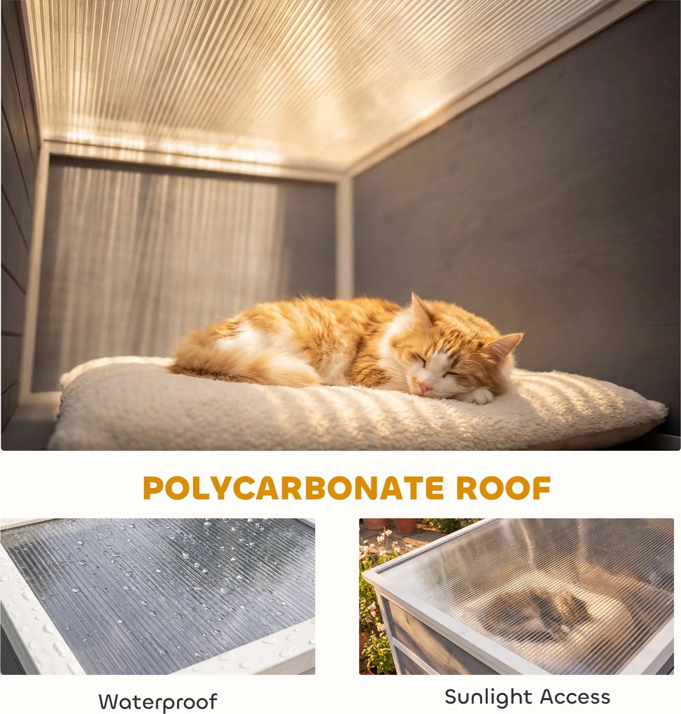 PawHut Klatka dla kotów na zewnątrz Domek dla kotów z drewna z 3 platformami, odpornym na warunki atmosferyczne dachem i miejscem do odpoczynku dla 3-4 kotów do 10 kg, Szary | Aosom PL