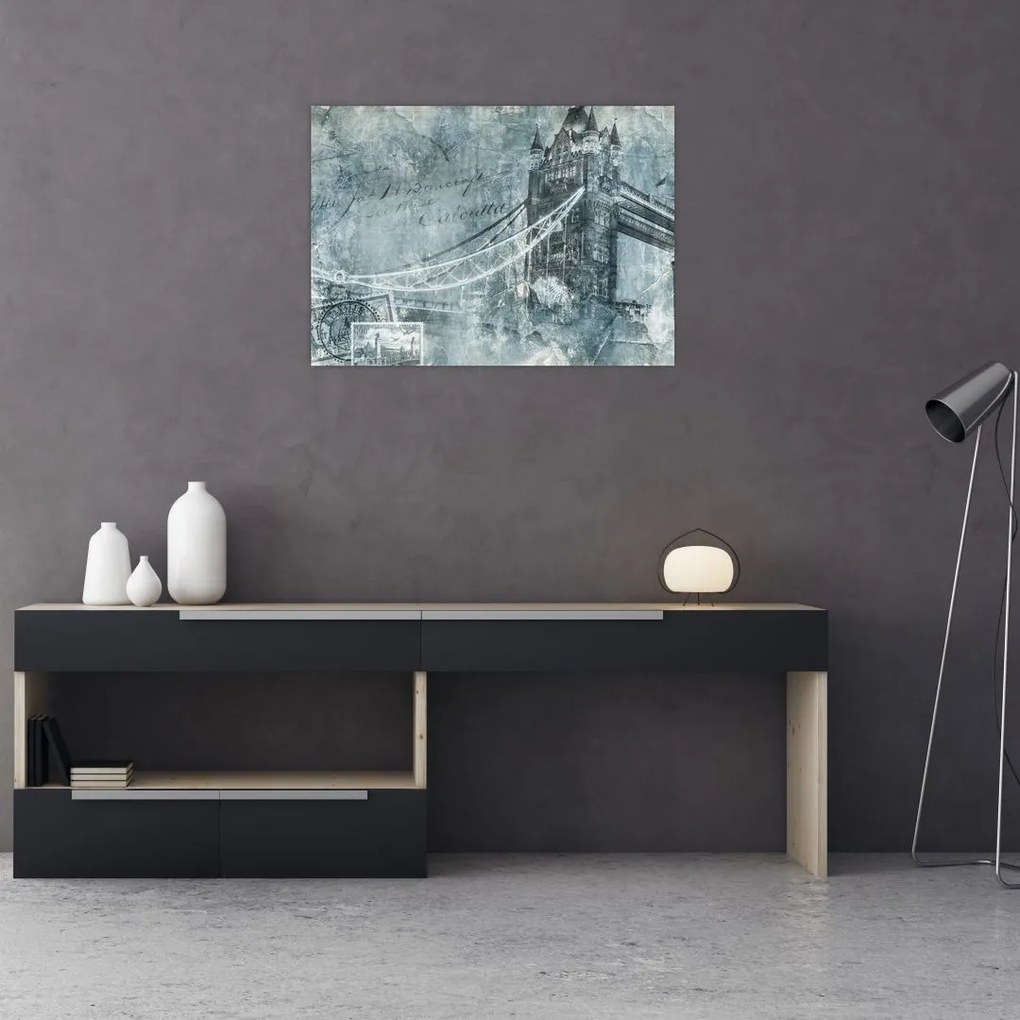 Obraz na szkle - Tower Bridge w chłodnych odcieniach (70x50 cm)