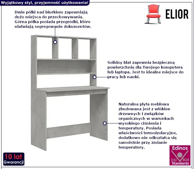 Biurko z półkami nad blatem betonowa szarość Z2-N98
