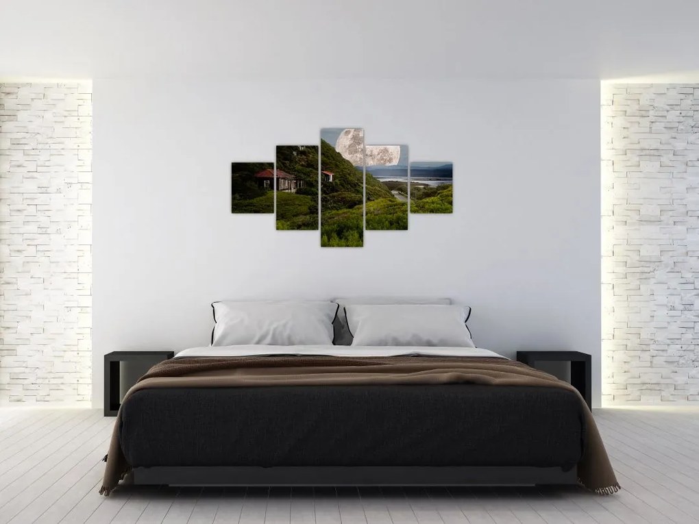 Obraz krajobrazu z księżycem (125x70 cm)
