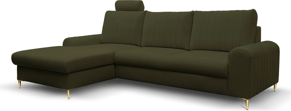 Masseno Narożnik VERONA z funkcją spania i pojemnikiem na pościel Narozniki L, Rozkładana sofa - Oliwkowy, LOFT 10