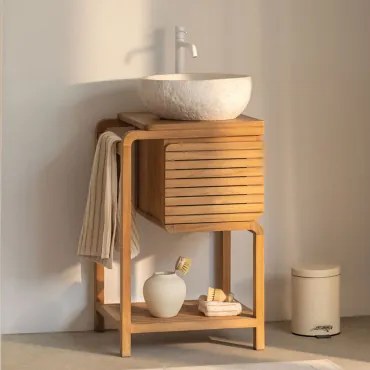 Zestaw Mebli Łazienkowych Z Drewna Tekowego Bradley Nieregularna Z Biały Cementu ↔︎40 Cm Fedro - Sklum