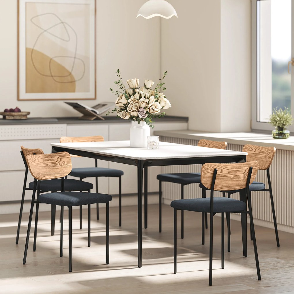 HOMCOM Zestaw 2 krzeseł do jadalni, Wygląd lnu, Design bez podłokietników, Metalowe nogi, Szare