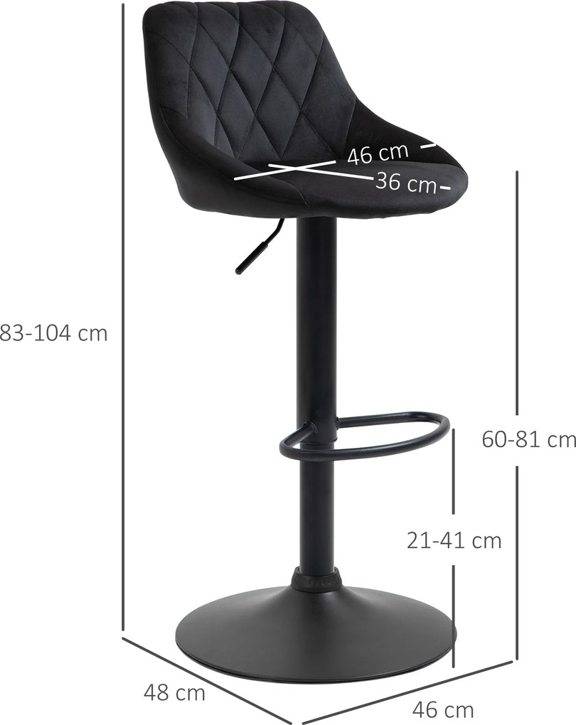 HOMCOM Zestaw 2 stołków barowych obrotowych tapicerowanych z regulacją wysokości nowoczesne krzesła barowe | Aosom PL