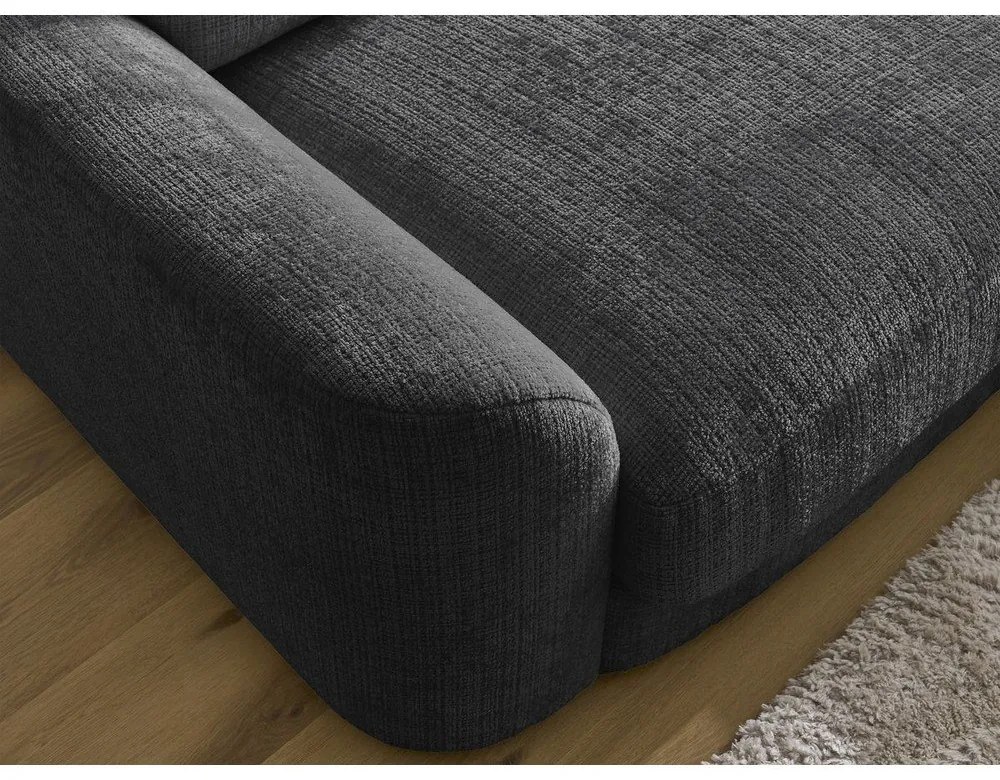 Czarny narożnik z tkaniny szenilowej (prawostronny/z szezlongiem) Leonore – Bobochic Paris