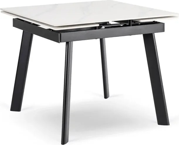 Stół Rozkładany Kwadratowy LARES 90-150 cm Ceramiczny Biały Marmur/Czarny Skandynawski