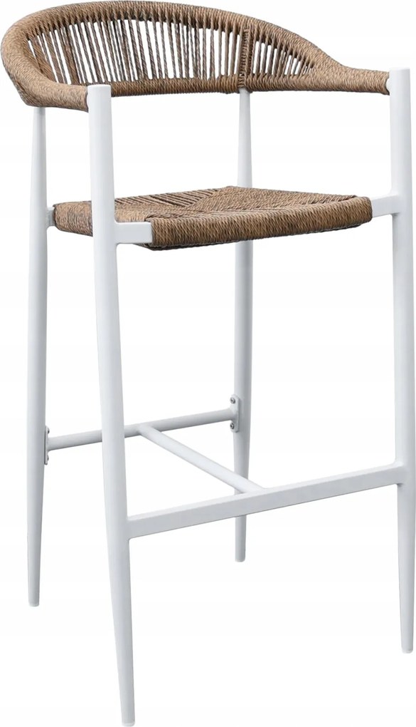 Hoker 75 cm Biały Aluminiowy Pleciony Sznurek Beżowy Krzesło Barowe Splot