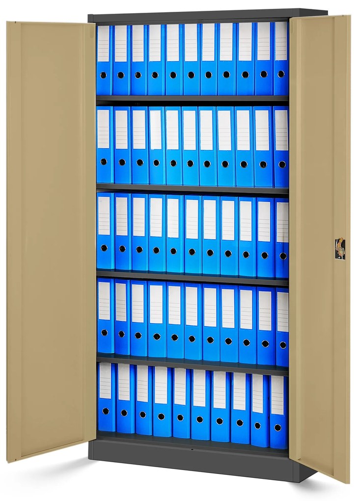 Zestaw 4x biurowa szafa metalowa na akta JAN, 900 x 1850 x 400 mm, antracytowa/ orzech