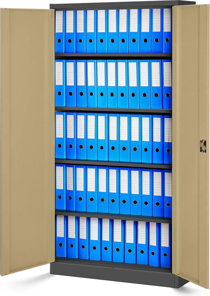 Zestaw 4x szafa biurowa metalowa antracytowa/orzech, 900x1850x400 mm: JAN Eco Design