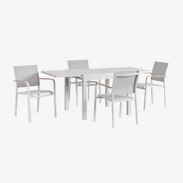 Zestaw Stołu 90-180x90 Cm Rozkładanego Z Aluminium Starmi Oraz 4 Sztaplowane Krzesła Ogrodowe Z Aluminium Archer Gardenia Biel - Sklum