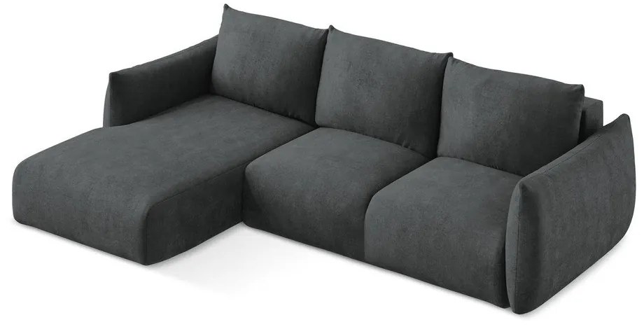 Ciemnoszary rozkładany narożnik z tkaniny szenilowej (lewostronny/z szezlongiem) Leila – Makamii