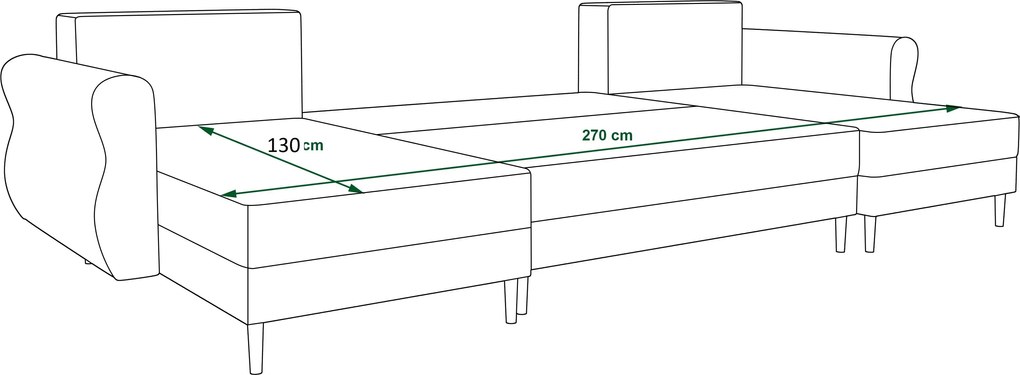 Rozkładana sofa w kształcie U SILVIANO 300x140 cm, kremowa + 2 poduszki GRATIS