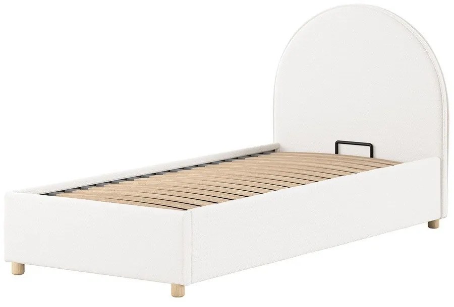 Białe tapicerowane łóżko jednoosobowe ze schowkiem i stelażem 90x200 cm Moon – Vipack
