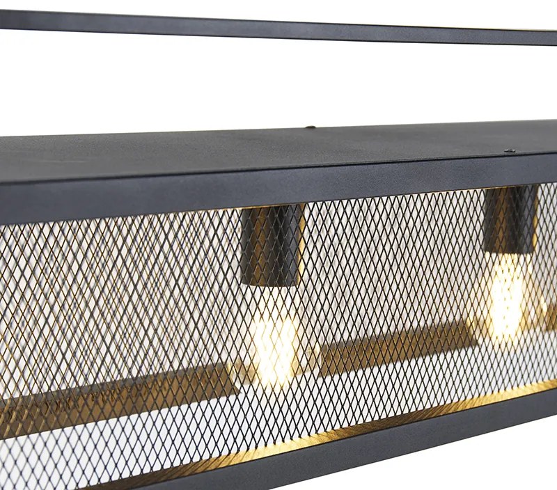 Industrialna lampa wisząca czarna z siatką 4-światłowa - Cage RackPrzemysłowy Oswietlenie wewnetrzne