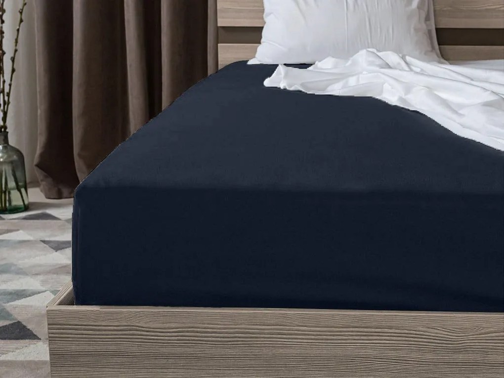 PrzytulneMieszkanie.pl Prześcieradło jersey HIGHFIT w kolorze granatowym 90 x 200 cm