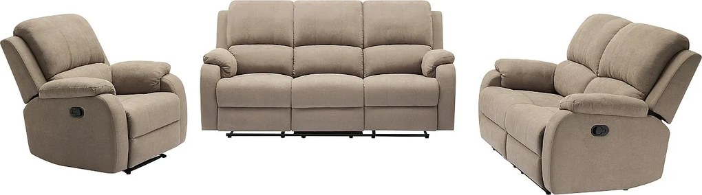 Kanapa 3-osobowa, 2-osobowa i fotel z funkcją relax z mikrofibry taupe - BRODY
