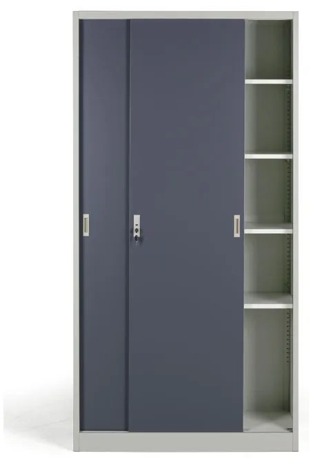 Metalowa szafa z przesuwnymi drzwiami, 4 półki, 1000 x 1990 x 450 mm, ciemnoszary