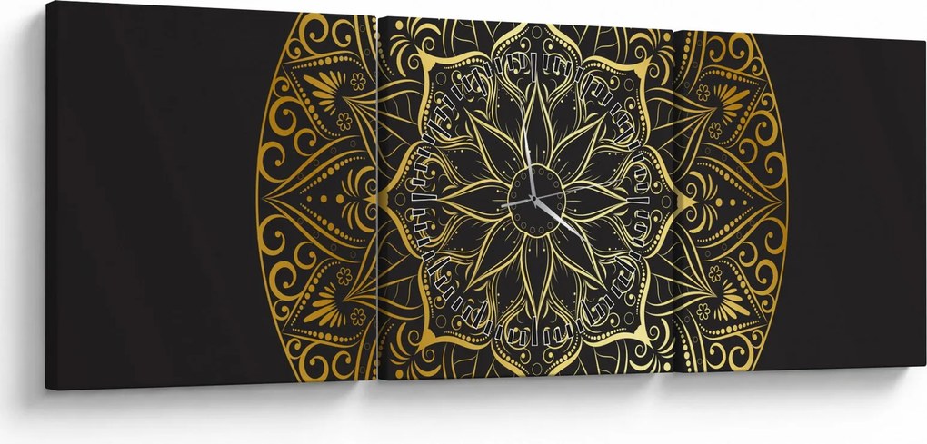 Obraz złotej abstrakcji (z zegarem) (90x30 cm)