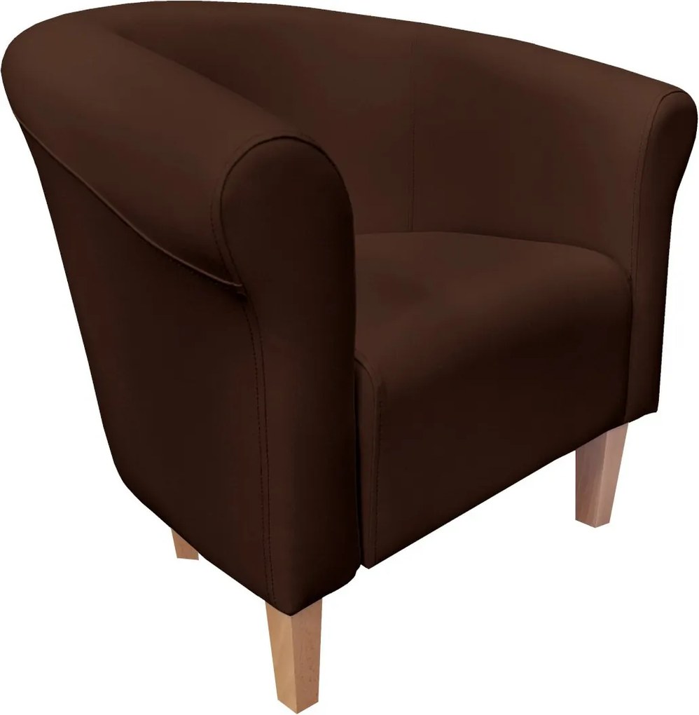 Fotel Milo tkanina Eko-skóra elegancki fotel do salonu i gabinetu : Kolor nogi - Drewno, Kolor tkaniny - EKO-SKÓRA - 2D, Wysokość nogi - 15 cm