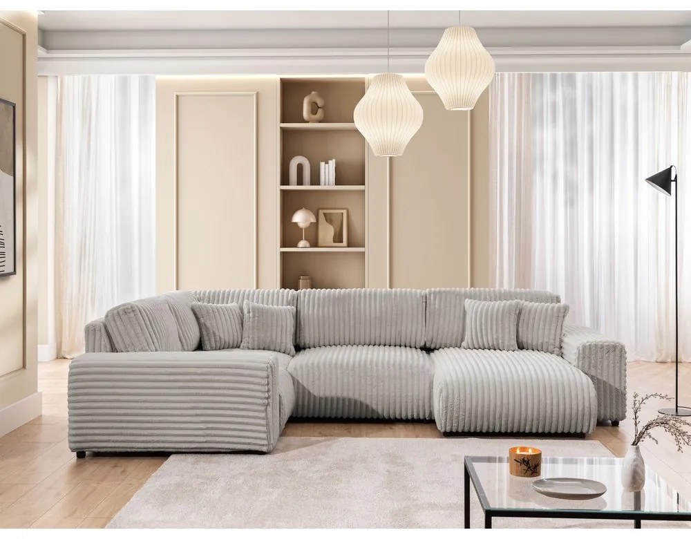 Jasnoszary sztruksowy narożnik (lewostronny/w kształcie litery U) Justin – Ropez