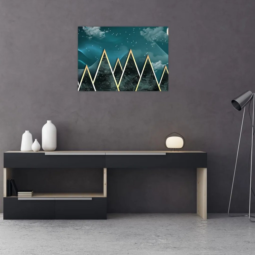 Obraz na szkle - Księżyc w pełni nad złotymi górami (70x50 cm)