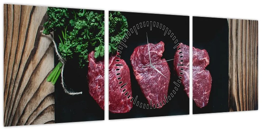 Obraz mięsa na talerzu (z zegarem) (90x30 cm)