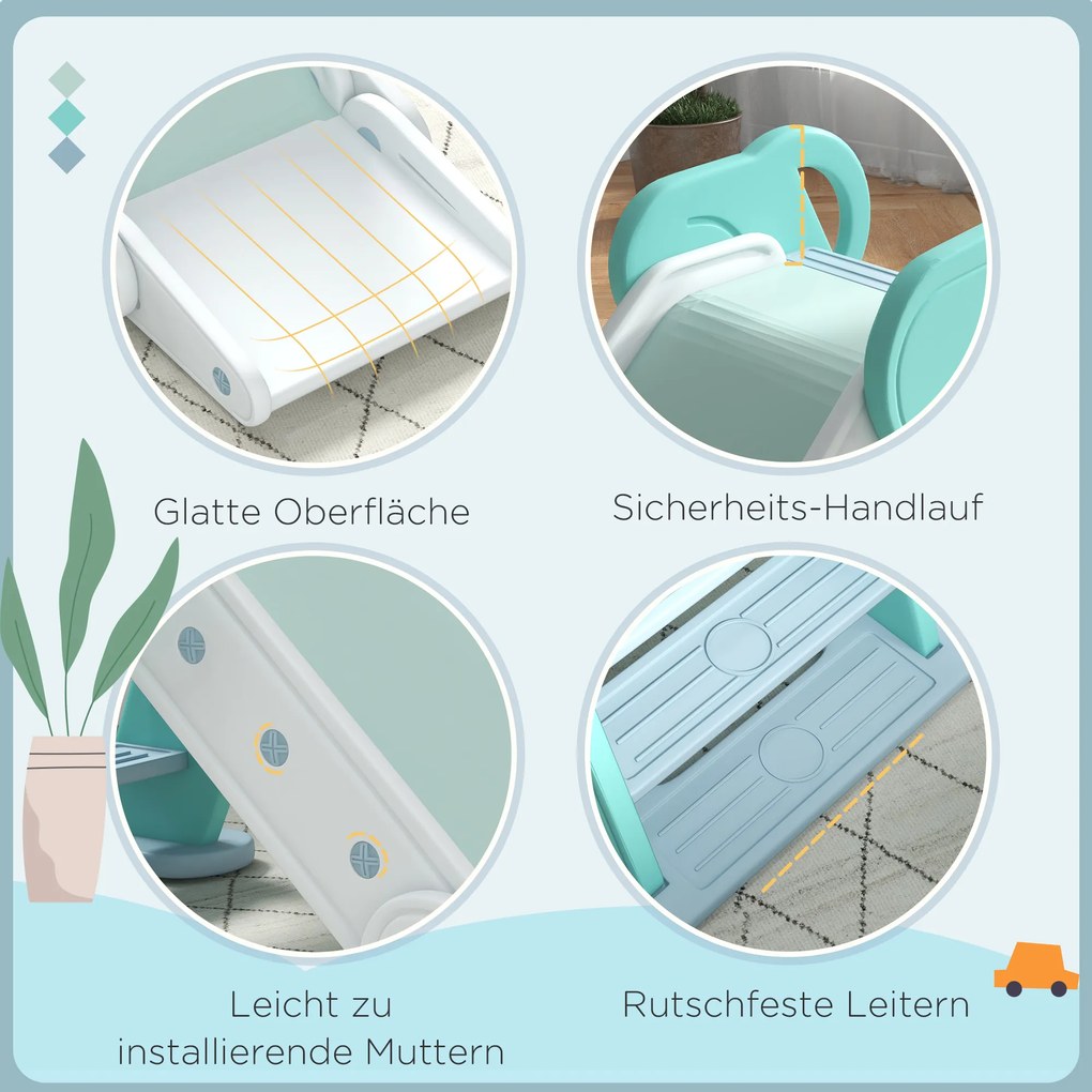 AIYAPLAY Zjeżdżalnia z antypoślizgowymi stopniami Bezpieczna zabawa dla dzieci Zielony 120x53x53cm | Aosom PL