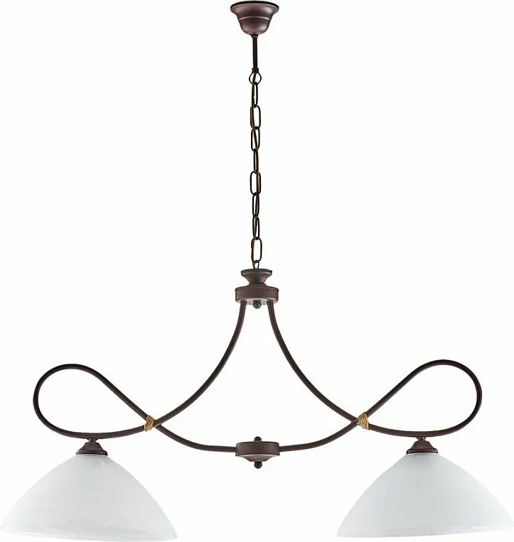 Dallas – żyrandol z czarnego lakierowanego żelaza, dekor imitujący rdzę, stare złoto, klosze z białego szkła alabastrowego Ø13 cm, 2 światła