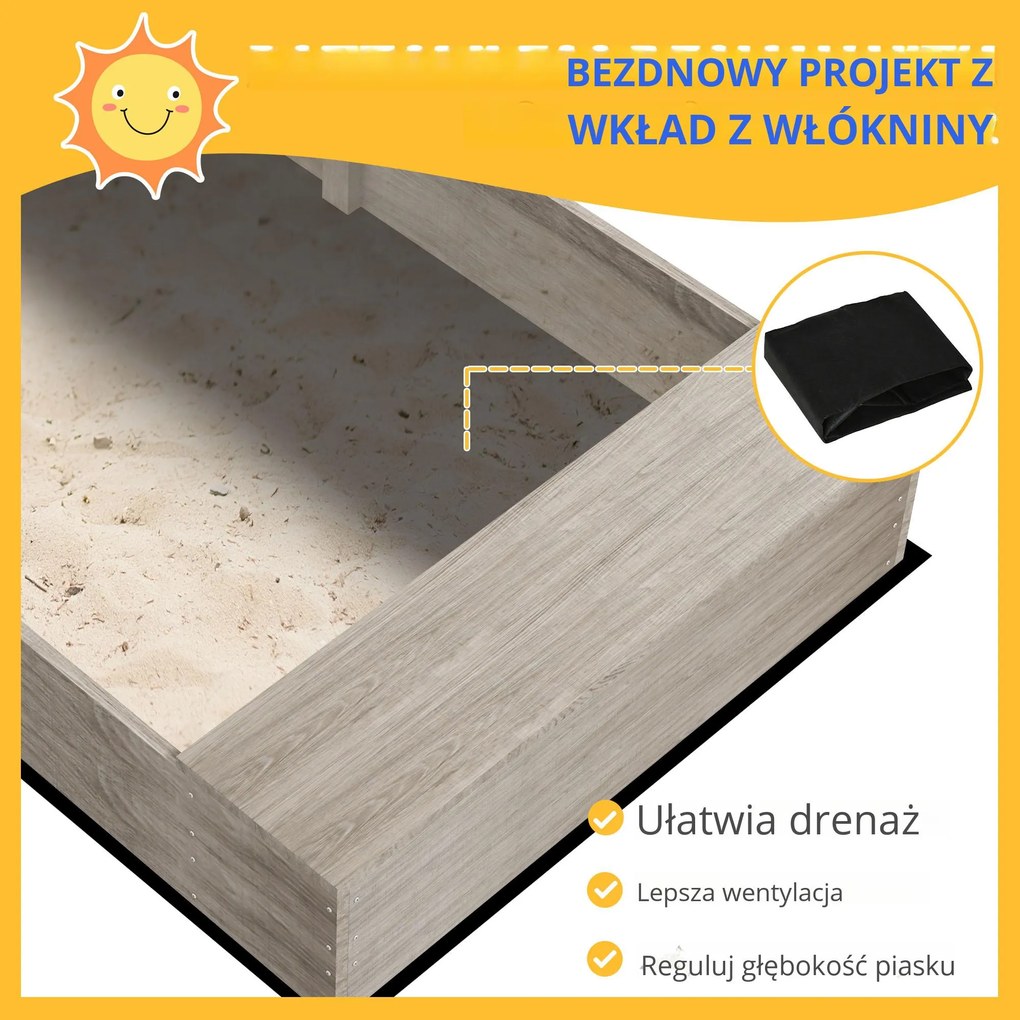 Outsunny Piaskownica z Kuchnią, Zlewem, 2 Skrzynkami na Rośliny, Sosna, 154x80x60cm, Szara