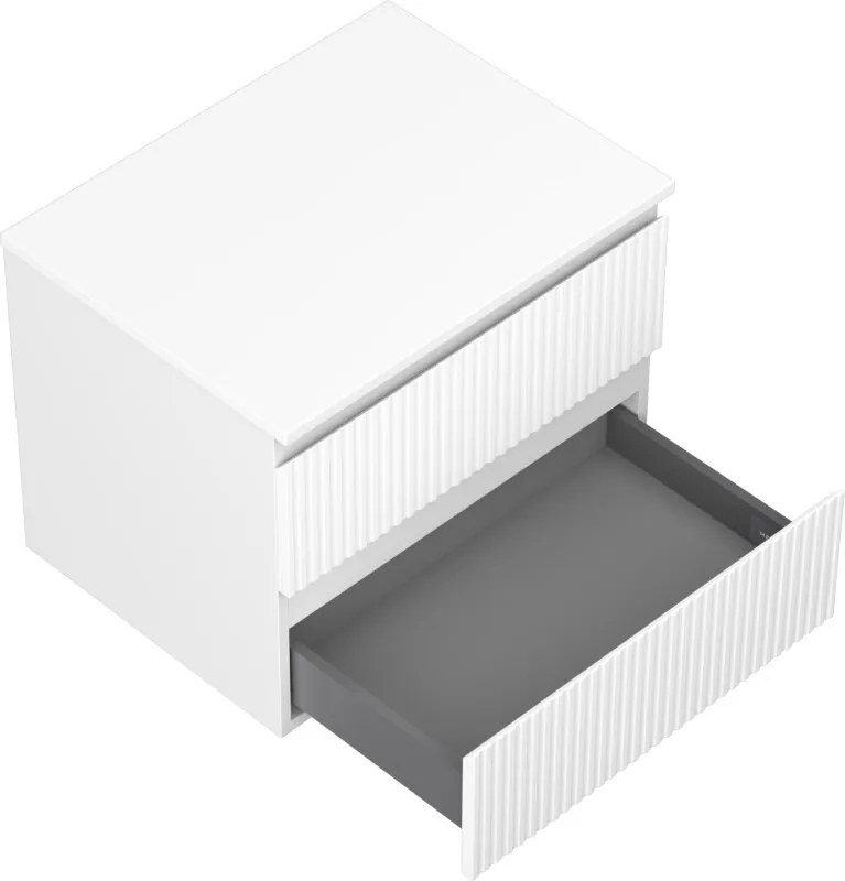 Mexen Rivel szafka łazienkowa podumywalkowa 60 cm z blatem, 2 szuflady, ryflowana , biała mat - 91A20-06047-2-BFFC01